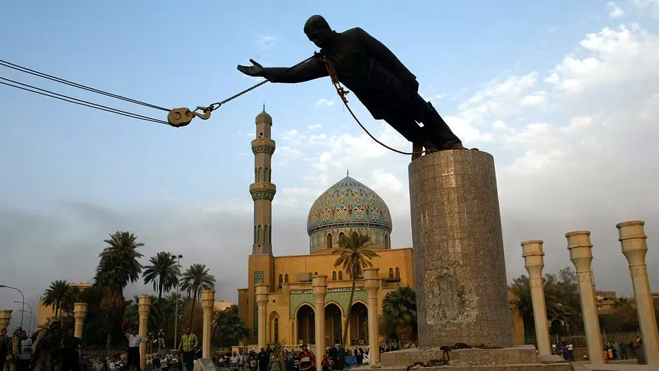 Statue of Saddam Hussein pulled down, Firdos Square, Baghdad, April 2003